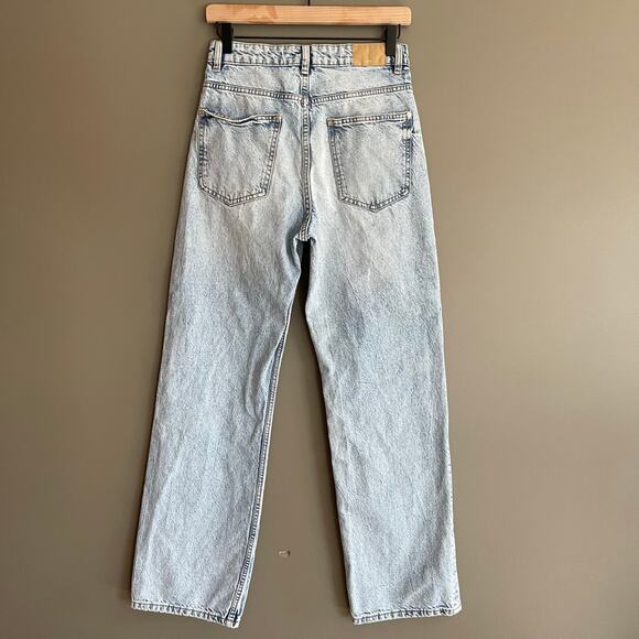ZARA Z1975 High Rise Long Length Straight Cut Jeans Light Blue Sz 4 Rigid Denim - Picture 12 of 16